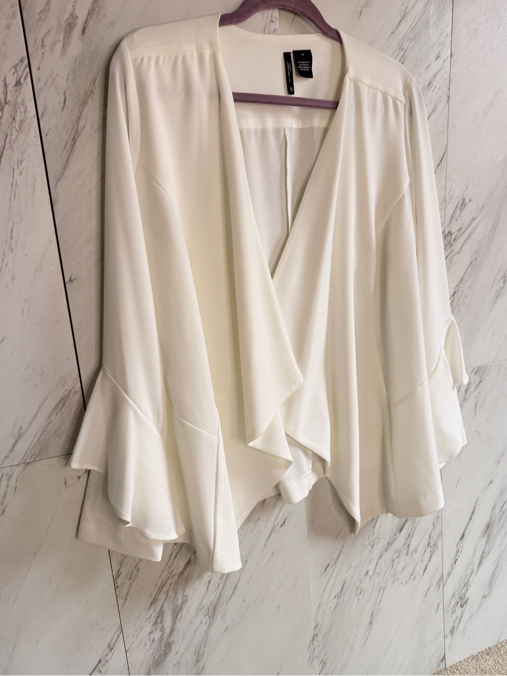 NWT New Directions Curvy Cream Draped Ruffle Sleeve Blazer 1X - Picture 3 of 7